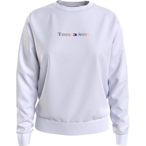 TOMMY JEANS Damen Rundhals-Pullover Langarm-Shirt Baumwoll-Shirt Sweat-Pullover DW0DW15648 YBR Weiß