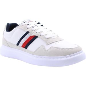 Tommy Hilfiger, Schoenen, Heren, Wit, 41 EU, Leer, Witte Sneakers met Contrasterende Accenten