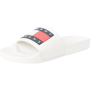 Tommy Jeans, Schoenen, Heren, Wit, 46 EU, Witte PVC Logo Slippers voor Mannen