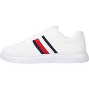 Tommy Hilfiger Heren Lichtgewicht Cupsole Knit Strepen Sneaker, Wit, 46 EU