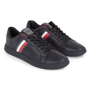 Tommy Hilfiger Essentiële leren zool tenniscupzool voor heren, Zwart