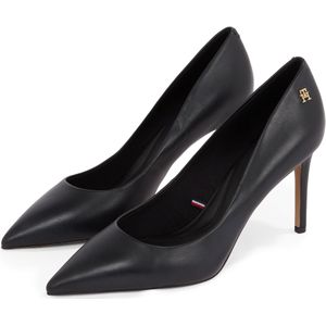 Tommy Hilfigervoor vrouwen. FW0FW07533 Zwarte leren hakschoenen met monogram (36), Leer, 8 tot 10 cm, Geen, Casual, Feest