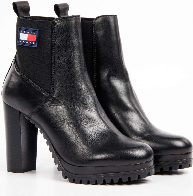 Tommy Hilfiger - Enkellaarsjes - Zwart - Leer