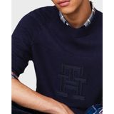 Tommy Hilfiger heren pullover katoen - Monogram Crew Neck - blauw