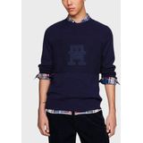 Tommy Hilfiger heren pullover katoen - Monogram Crew Neck - blauw