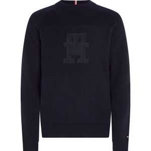 Tommy Hilfiger heren pullover katoen - Monogram Crew Neck - blauw