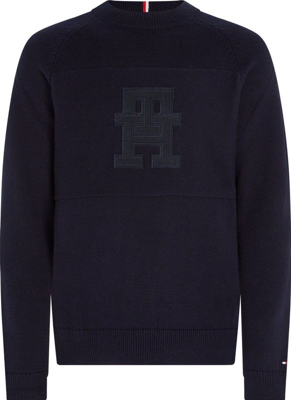 Tommy Hilfiger heren pullover katoen - Monogram Crew Neck - blauw