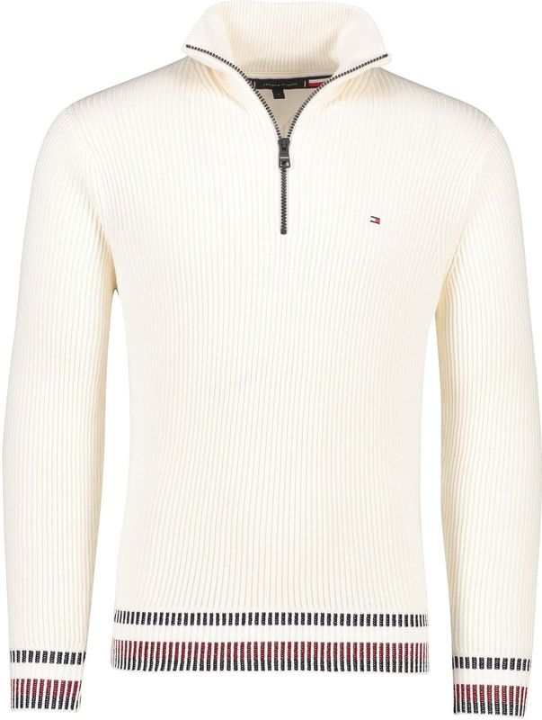 Tommy Hilfiger - Shadow Gs Rib Zip Mock - Schipperstrui - Wit - 100% Katoen