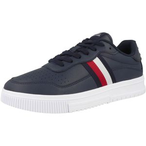 Tommy Hilfiger Heren Supercup lederen strepen Cupsole Sneaker, woestijn hemel, 44 EU