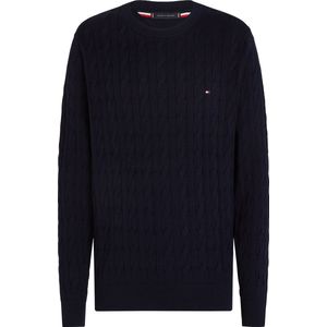 Tommy Hilfiger heren pullover katoen - Classic Cable Crew Neck - donkerblauw