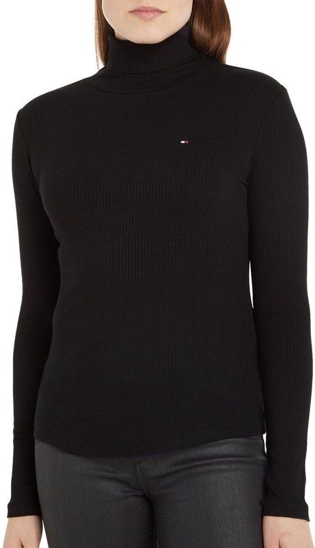 TOMMY HILFIGER - Shirt - Zwart - Gevoerde Zoom - Lange Mouw - Slanke Pasvorm