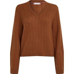 Tommy Hilfiger - Dames Zachte Wol Ao Kabel V-hals Trui - Natuurlijke Cognac