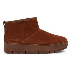 Tommy Hilfiger Cool Suede Sneeuwlaarzen, lage laarzen voor dames, Natuurlijke cognac