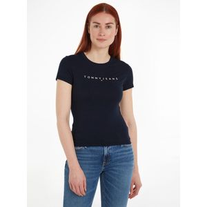 Tommy Hilfiger, Tops, Dames, Blauw, L, Katoen, Donkerblauw T-shirt met geborduurd logo