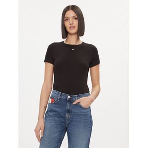 Tommy Jeans - Essential - T-shirt - Zwart - Slanke Pasvorm - Kwartmouw