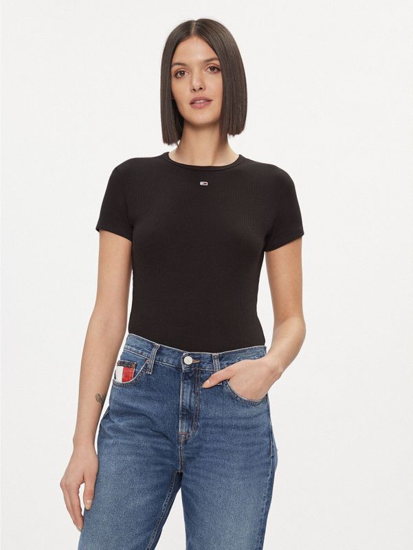 Tommy Jeans - Essential - T-shirt - Zwart - Slanke Pasvorm - Kwartmouw