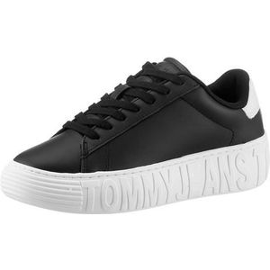 Tommy Jeans Dames TJW lederen Cupsole ESS Sneaker, zwart, 4 UK, Zwart, 37 EU