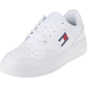 Tommy Jeans, Schoenen, Heren, Wit, 41 EU, Leer, Retro Leren Sneakers Lente/Zomer Collectie