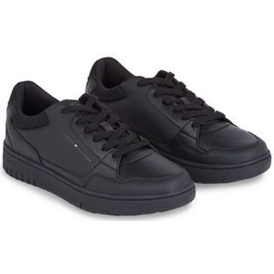 Tommy Hilfiger, Schoenen, Heren, Zwart, 47 EU, Leer, Heren Lage Sneakers Basket Core Ess