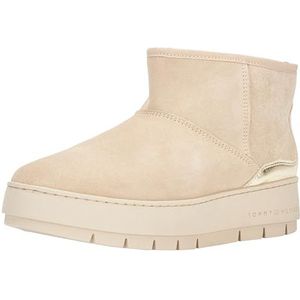 Tommy Hilfiger Dames Metallic Suede Snowboot Fw0fw07850 Enkellaars, Beige Witte Klei, 38 EU