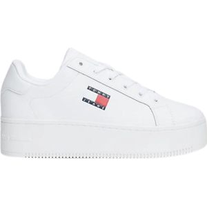 Tommy Jeans TJW FLATFORM ESS Plateausneaker, Freizeitschuh, Halbschuh, Schnürschuh mit gepolstertem Schaftrand