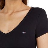 Tommy Jeans - Slim Essential Rib T-shirt - Zwart - Stretch Katoen