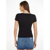 Tommy Jeans - Slim Essential Rib T-shirt - Zwart - Stretch Katoen