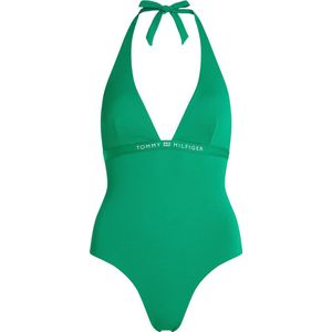 Tommy Hilfiger - Badpak - Zwart - Gerecycled Nylon - Halternek Met Diep Decolleté