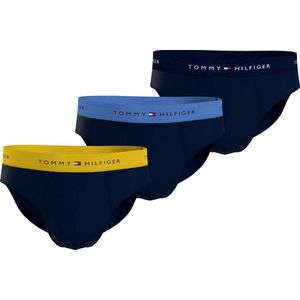 Tommy Hilfiger hipster brief (3-pack), heren slips, blauw met gekleurde tailleband - Maat: S
