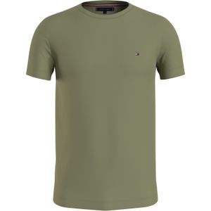 Tommy Hilfiger Stretch Slim Fit Tee, heren T-shirt korte mouw O-hals, licht olijfgroen