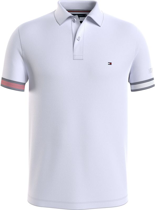 Tommy Hilfiger - Flag Cuff Slim Polo - Heren Poloshirt - Wit