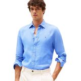 Tommy Hilfiger - Pigment Dyed Shirt - Popeline - Middenblauw - Linnen 100%