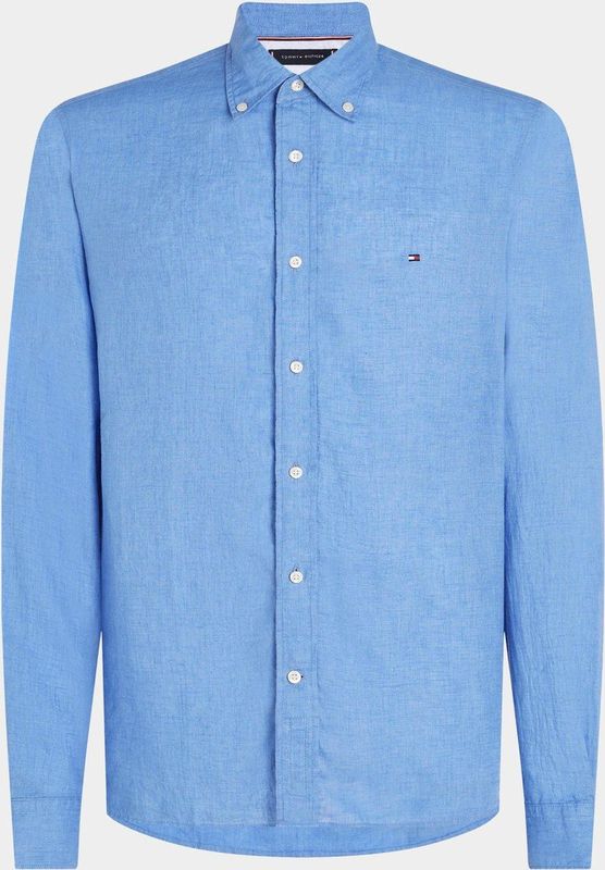 Tommy Hilfiger - Pigment Dyed Shirt - Popeline - Middenblauw - Linnen 100%