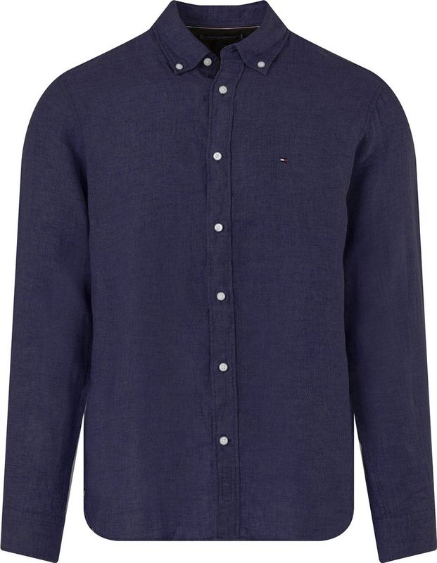 Tommy Hilfiger - Pigment Dyed Shirt - Popeline - Middenblauw - 100% Linnen