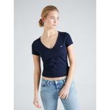 T-shirt - Effen - Jersey - V-hals - Kwartmouw - Slanke Pasvorm