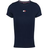 Tommy Jeans - Shirt - Navy - Slanke Pasvorm - Kwartmouw