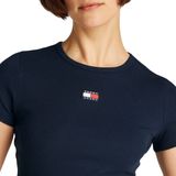 Tommy Jeans - Shirt - Navy - Slanke Pasvorm - Kwartmouw