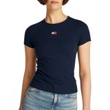 Tommy Jeans - Shirt - Navy - Slanke Pasvorm - Kwartmouw