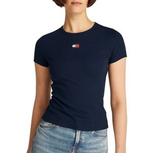 Tommy Jeans - Shirt - Navy - Slanke Pasvorm - Kwartmouw