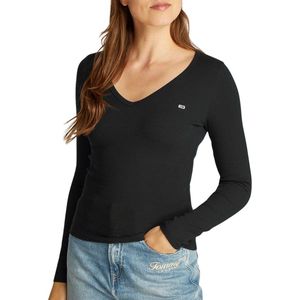 Tommy Jeans - Tjw Slim Essential Rib - T-shirt - Zwart - L/S dames