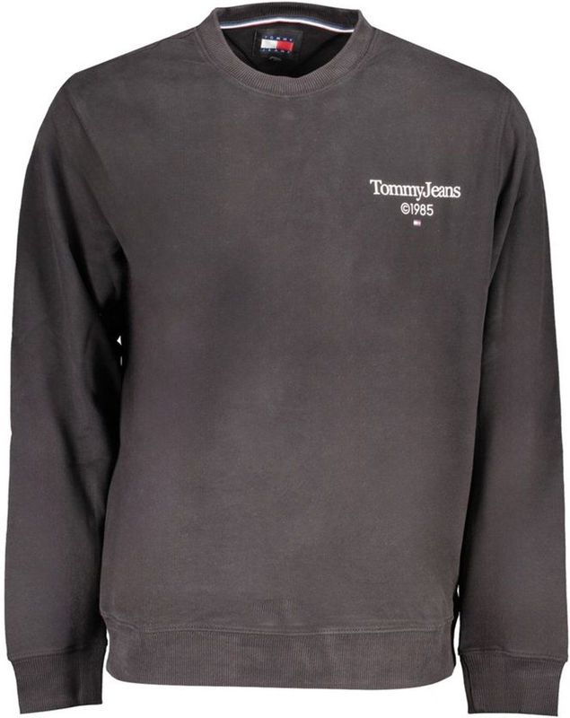 Tommy Hilfiger - Zwarte Katoenen Sweatshirt - Heren - Ronde Hals - Logo Print