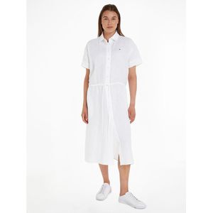 Tommy Hilfiger - Linnen Midi-overhemdjurk - Optic White - Dames