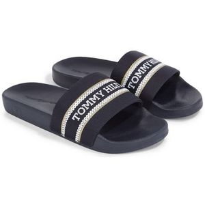 Tommy Hilfiger Dames Hilfiger POOLSLIDE met Webbing Slide, Space Blue, 5 UK, Ruimte Blauw, 38 EU