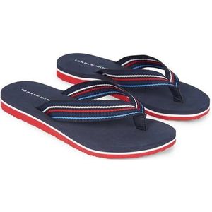 Tommy Hilfiger Dames TH strepen strand sandaal Flip Flop, rood wit blauw, 7 UK, Rood Wit Blauw, 41 EU