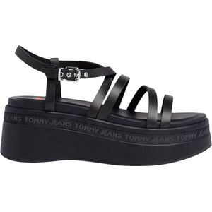 Tommy Hilfiger Jeans Leren Sandalen Met Sleehak En Bandjes