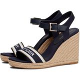 Tommy Hilfiger - Sleehak Sandaal - Beige - Polyester - Blauwe Borduurwerk