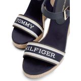 Tommy Hilfiger - Sleehak Sandaal - Beige - Polyester - Blauwe Borduurwerk