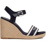 Tommy Hilfiger - Sleehak Sandaal - Beige - Polyester - Blauwe Borduurwerk