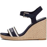 Tommy Hilfiger - Sleehak Sandaal - Beige - Polyester - Blauwe Borduurwerk