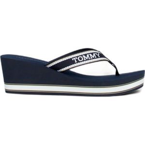 Tommy Hilfiger, Schoenen, Dames, Blauw, 40 EU, Blauwe Wedge Beach Slippers